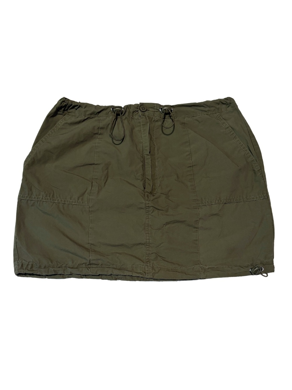 Olive Green Cargo Utility Drawstring Mini Skirt